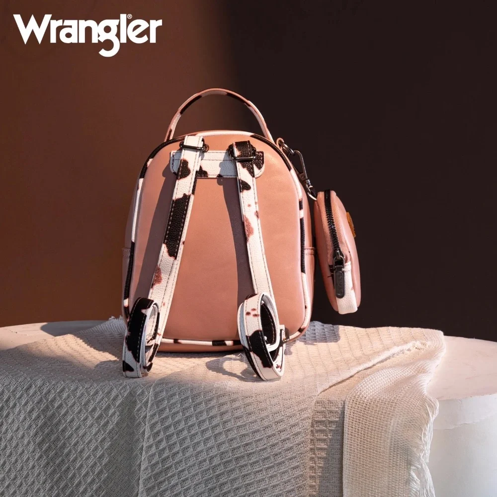 Wrangler Cow Print Trimmed Mini Backpack With Coin Pouch - Pink